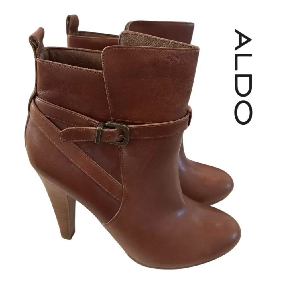 ALDO Women's Dk Tan Heeled Ankle Boots Booties 8